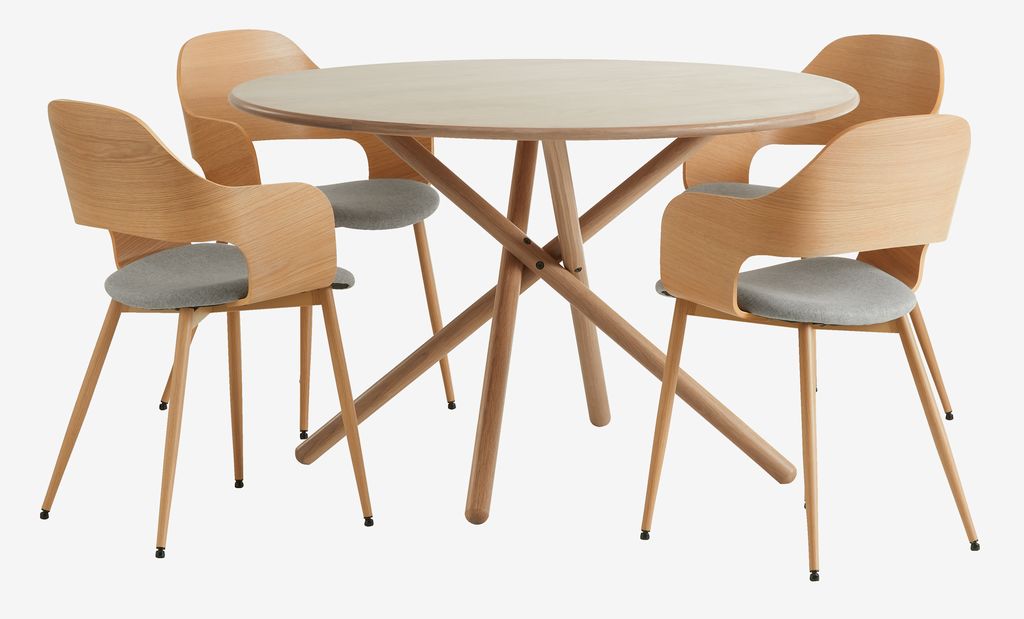 SKIBET D120 table light oak+4 HVIDOVRE chairs light oak - JYSK