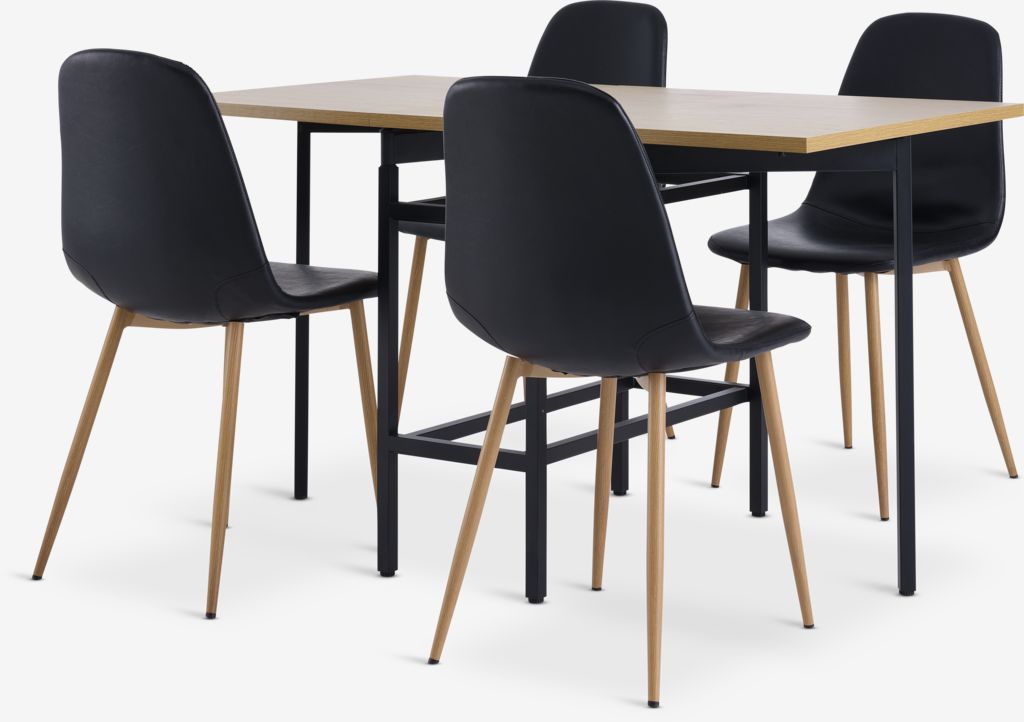 FOLDINGBRO L130 table oak + 4 JONSTRUP chairs black/oak - JYSK
