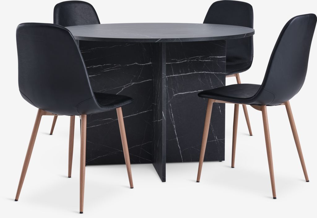 KRONDAL D110 table marble + 4 JONSTRUP chairs black/oak - JYSK