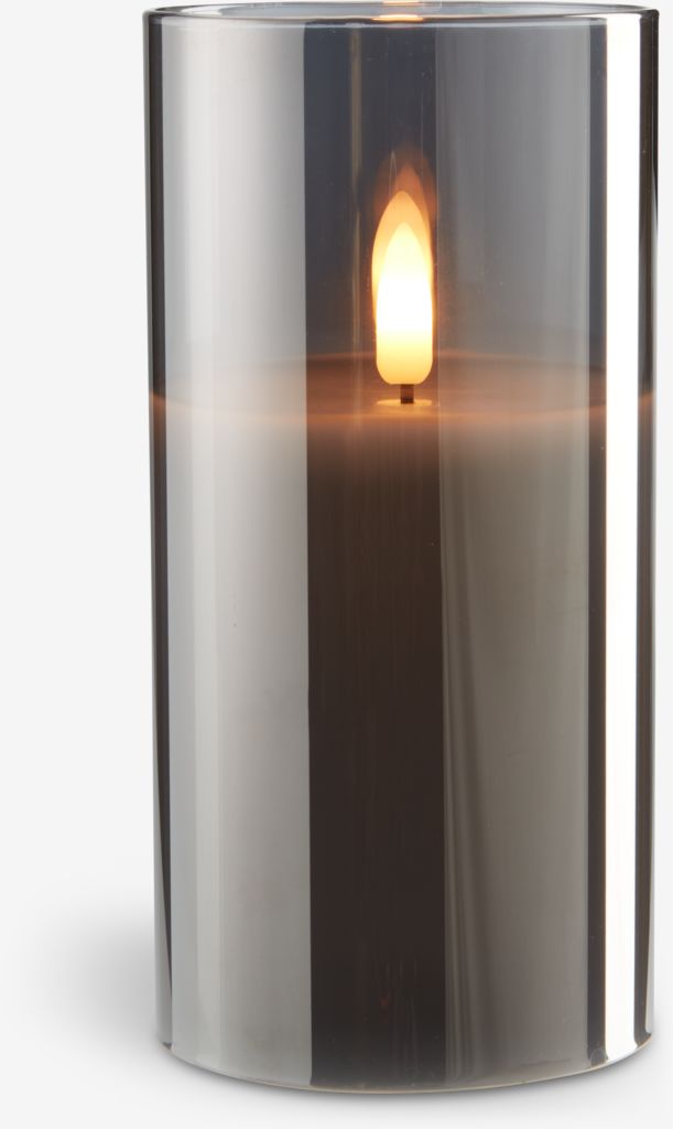 LED pillar candle KLAUS D8xH15cm grey - JYSK