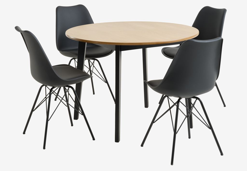 JEGIND D105 table oak + 4 KLARUP chairs black - JYSK