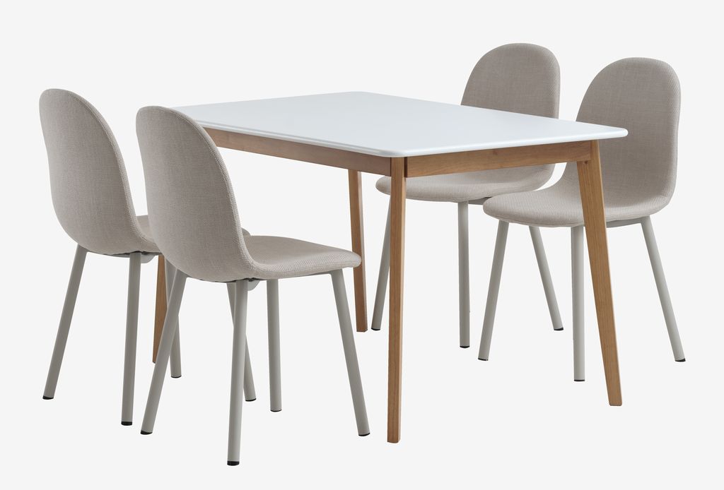 JEGIND L130 table white + 4 EJSTRUP chairs beige - JYSK