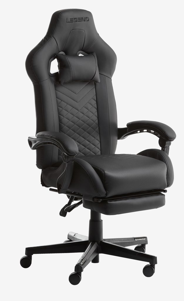 Gaming chair HALLUM w/leg support black faux leather - JYSK