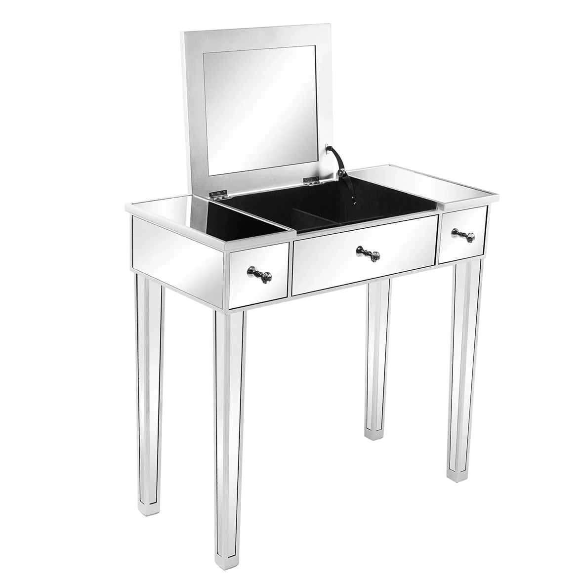 Lowest Prices - Zimtown Vanity Table Makeup Dressing Table Wood Jewelry Desk with Flip-top Mirror 3 drawers(Stool is NOt INCLUDED),Silver - JYSK