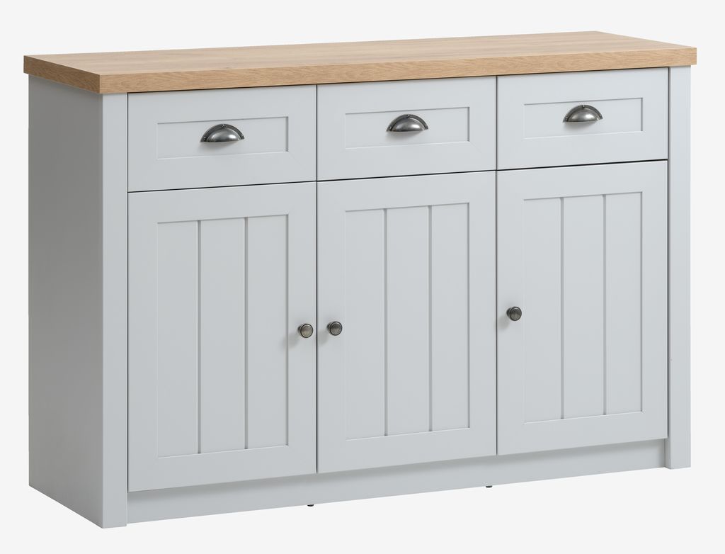 Sideboard MARKSKEL 3 doors light grey/oak colour - JYSK