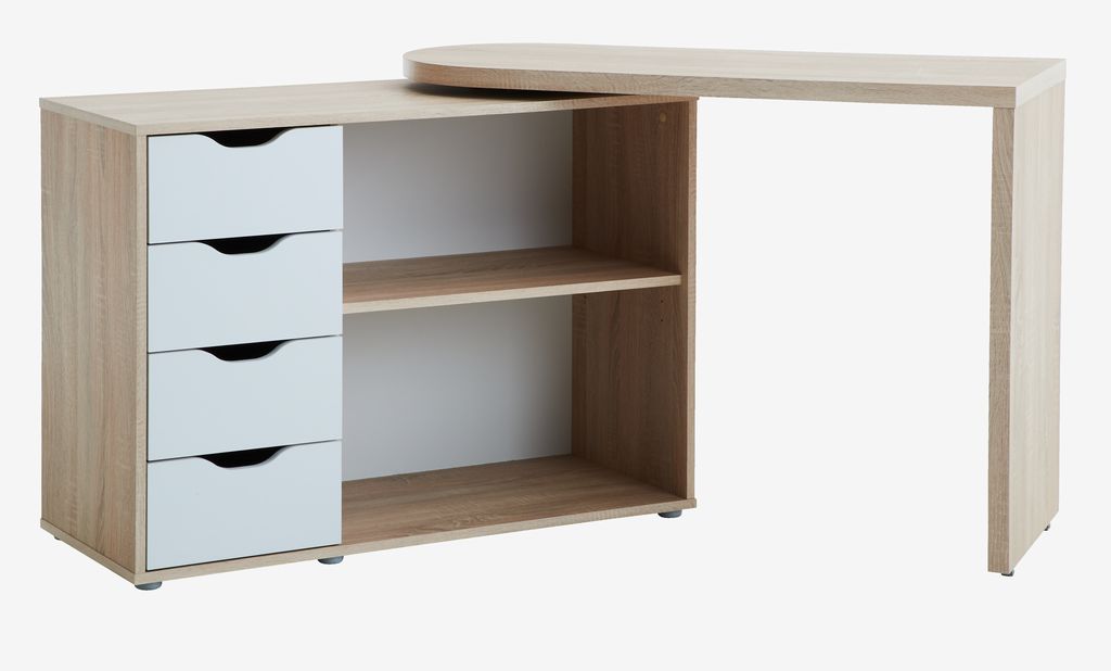 Desk LANGAGER 41-107x107-165 light oak colour/white - JYSK