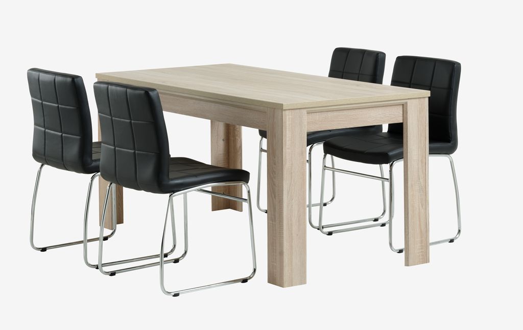 HASLUND L160 table oak + 4 HAMMEL chairs black - JYSK