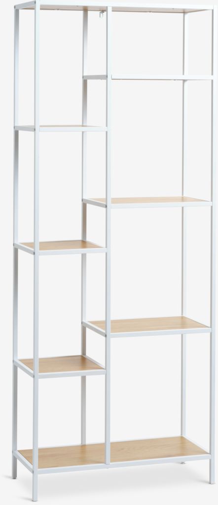Shelving unit TRAPPEDAL 7 shelves oak color/white - JYSK