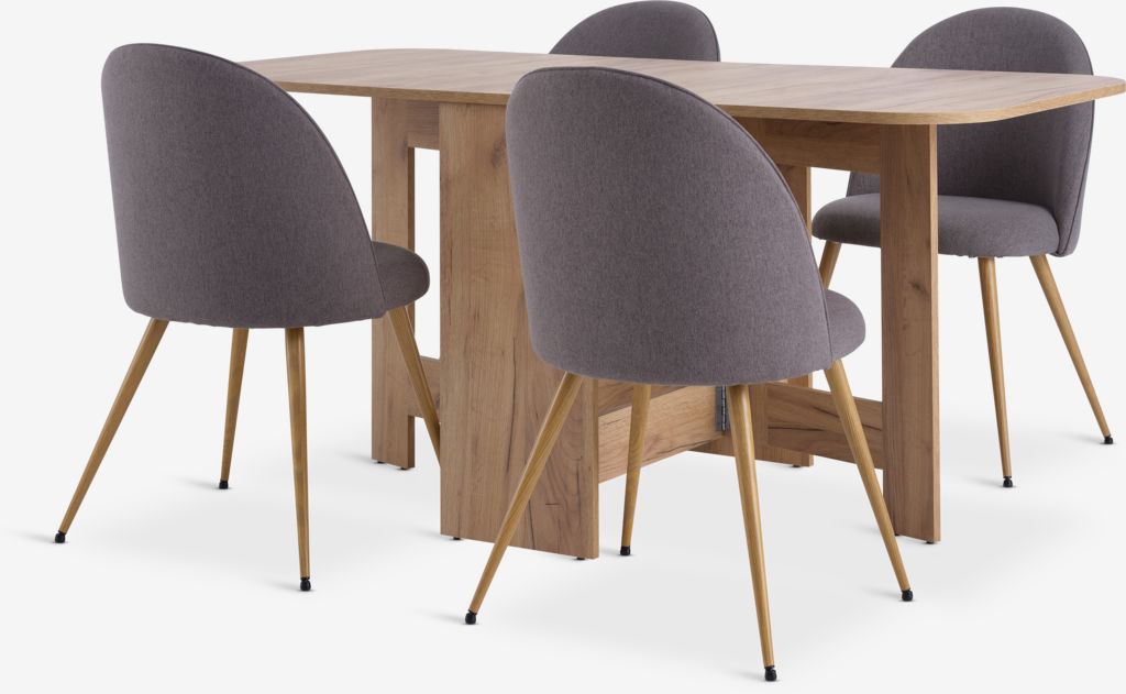 ALLING L100/163 table oak + 4 KOKKEDAL chairs grey/oak - JYSK