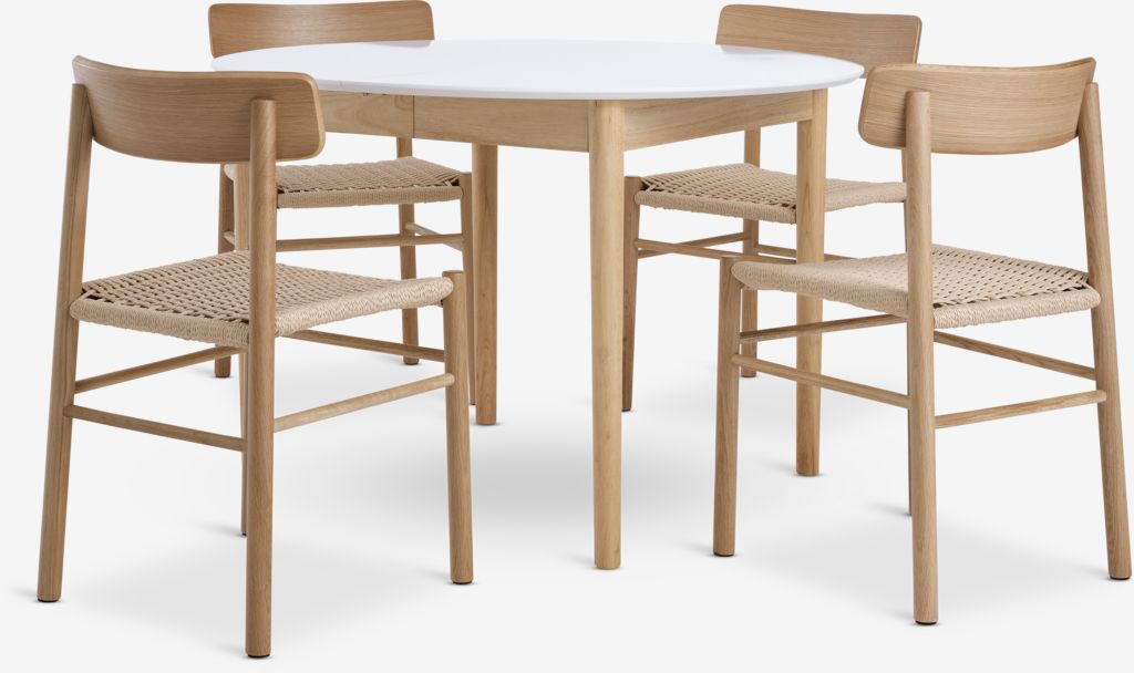 MARSTRAND D110 table white + 4 ISLEV chairs oak - JYSK