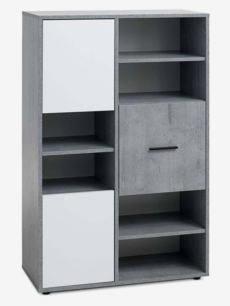 Bookcase BILLUND 3 doors 3 shelves concrete/white - JYSK