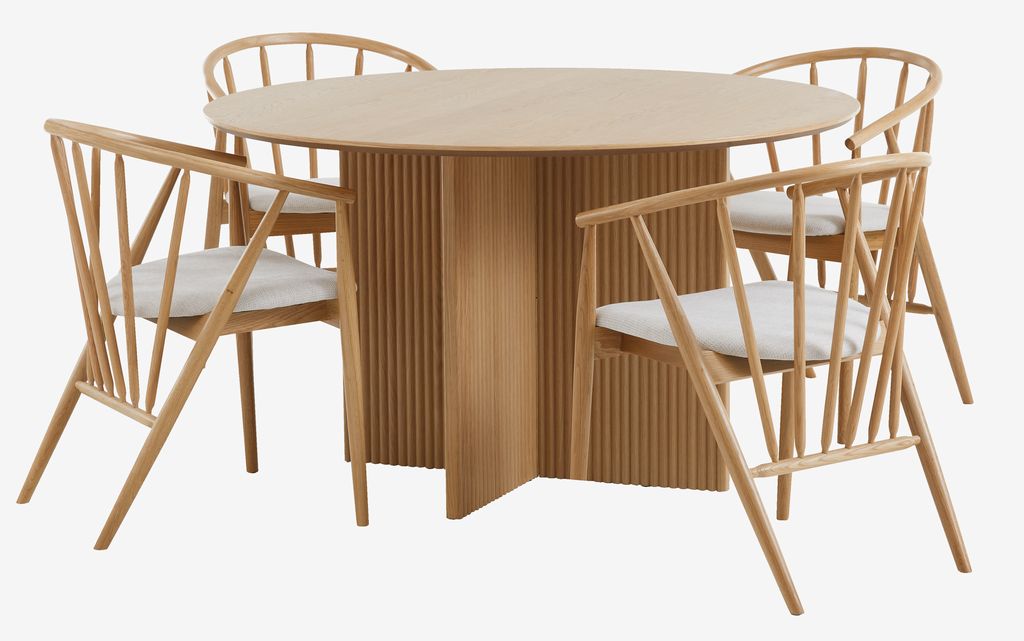 VESTERBORG D130 table oak + 4 ARNBORG chairs oak - JYSK