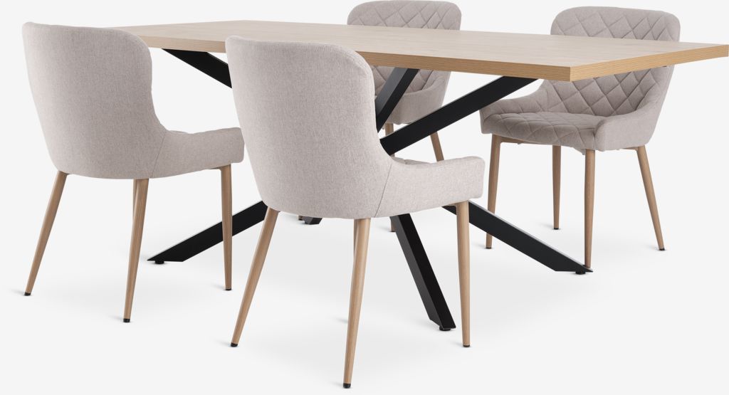 NORTOFT L200 table oak + 4 BELLINGE chairs sand/oak - JYSK