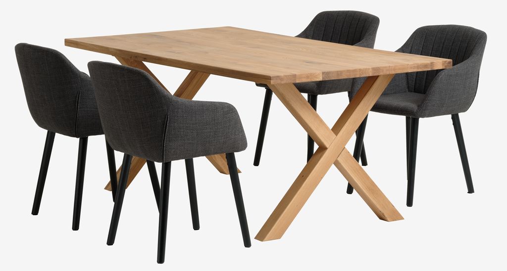 GRIBSKOV L180 table oak + 4 ADSLEV chairs anthracite - JYSK