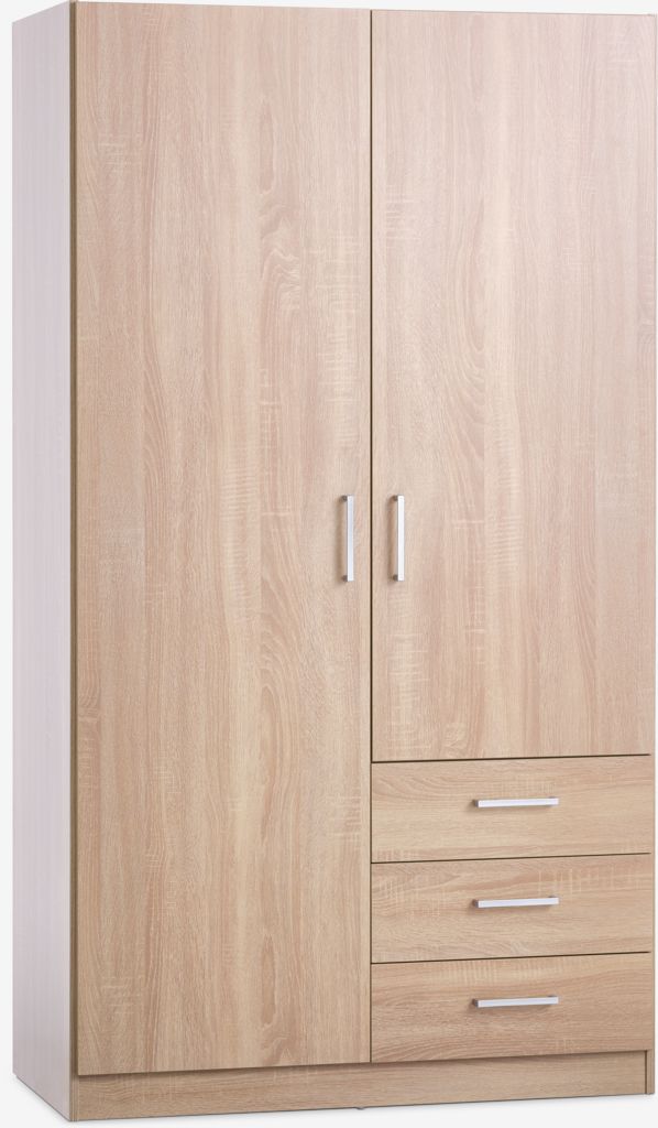 Wardrobe FANDRUP 97x176 2 doors 3 draw light oak colour - JYSK