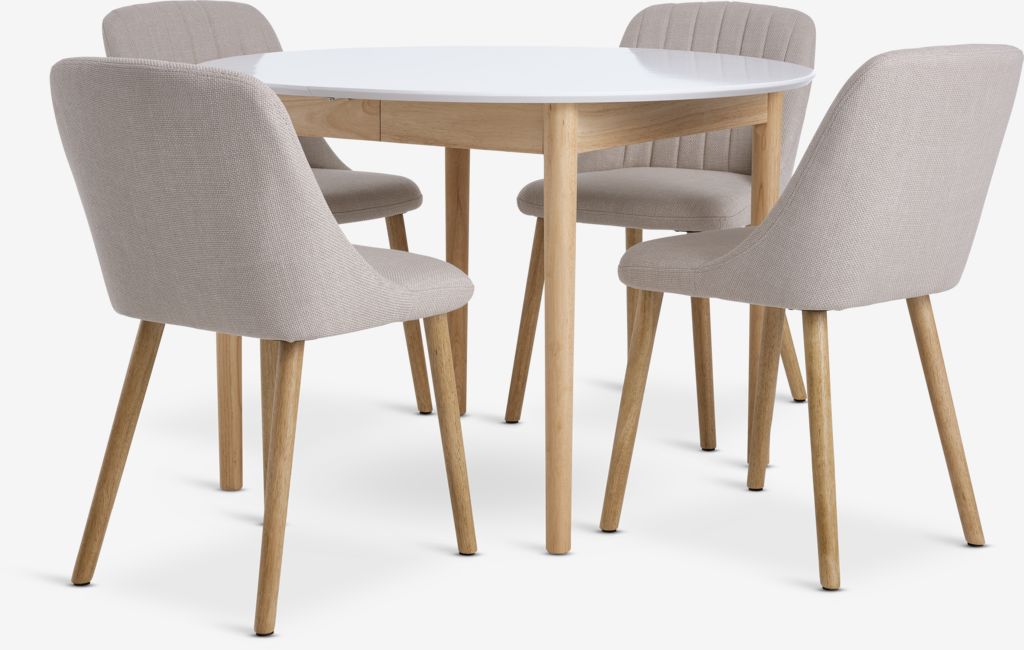 MARSTRAND D110 table white + 4 ADSLEV chairs beige - JYSK