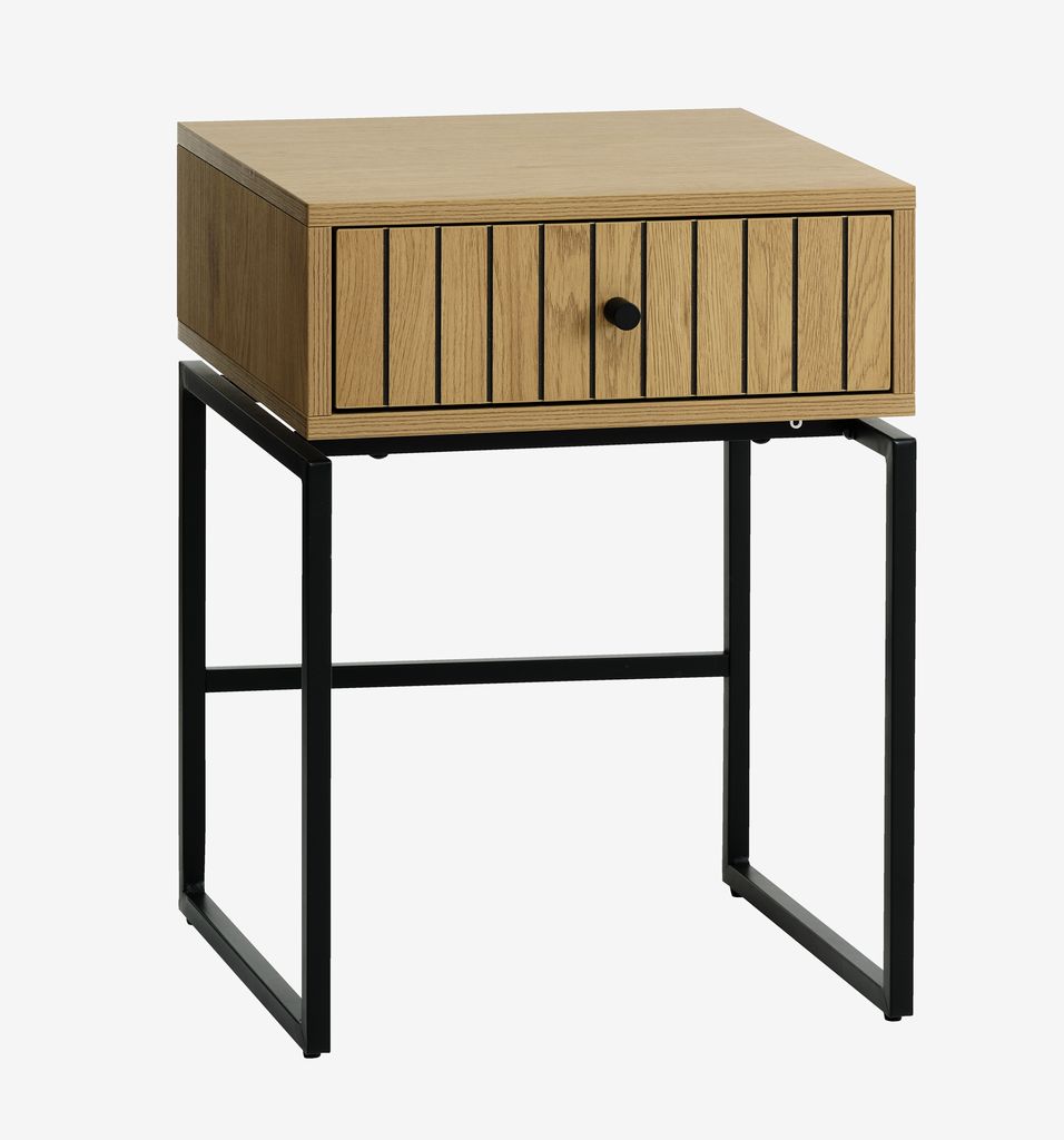 Bedside table HEMDRUP 1 drawer oak color/black - JYSK