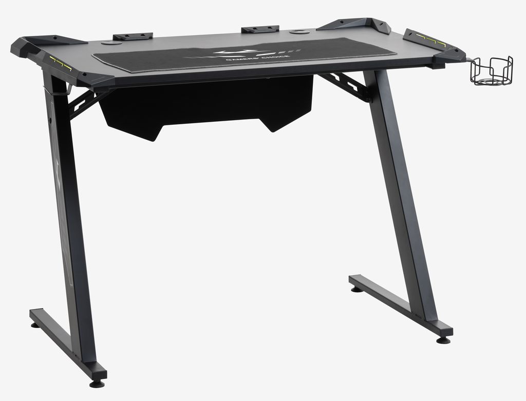 Gaming desk LINDHOLM with LED/cup holder black - JYSK