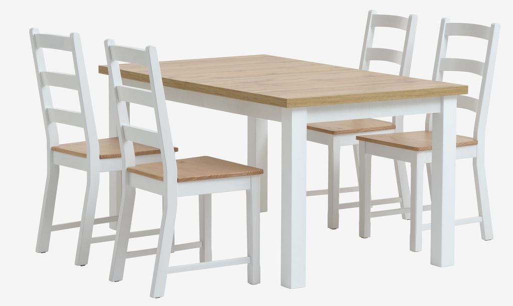 MARKSKEL L150/193 table white/oak + 4 VISLINGE chairs - JYSK