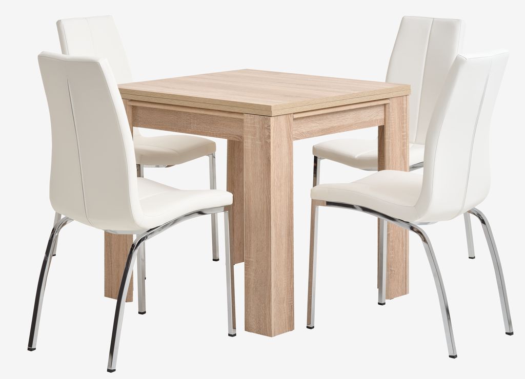 HASLUND L80/160 table oak + 4 HAVNDAL chairs white - JYSK