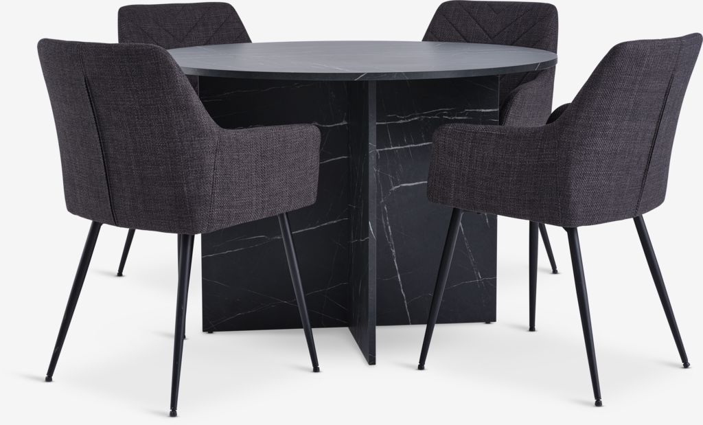 KRONDAL D110 table marble + 4 PURHUS chairs grey/black - JYSK