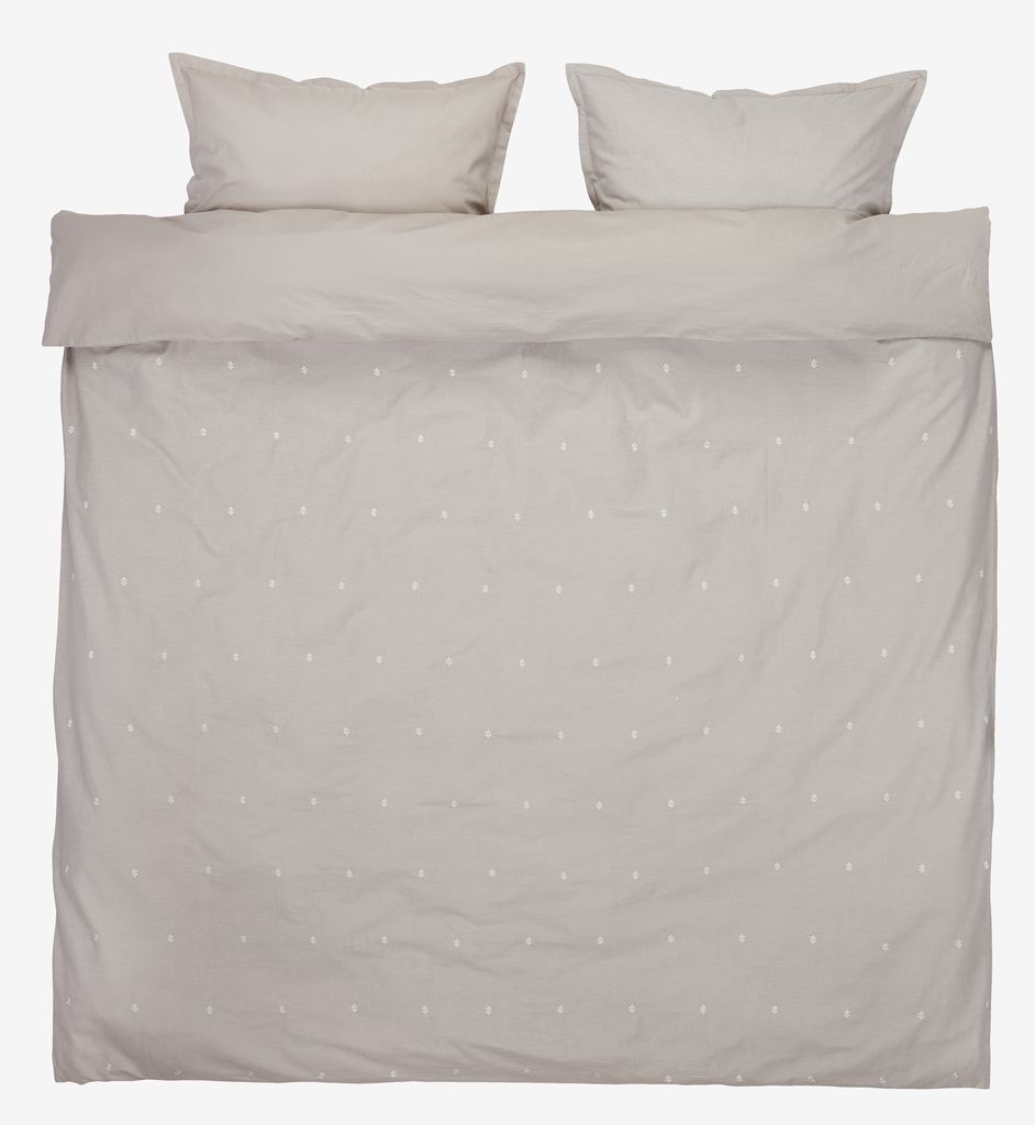 Duvet cover set ELLIE Double light grey with embroidery - JYSK