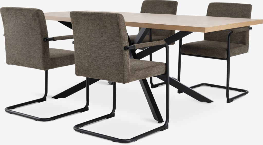 NORTOFT L200 table oak + 4 ESPE chairs olive/black - JYSK