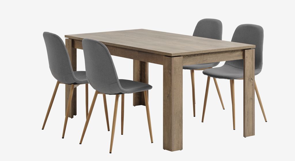 VEDDE L160 table wild oak + 4 JONSTRUP chairs grey/oak - JYSK