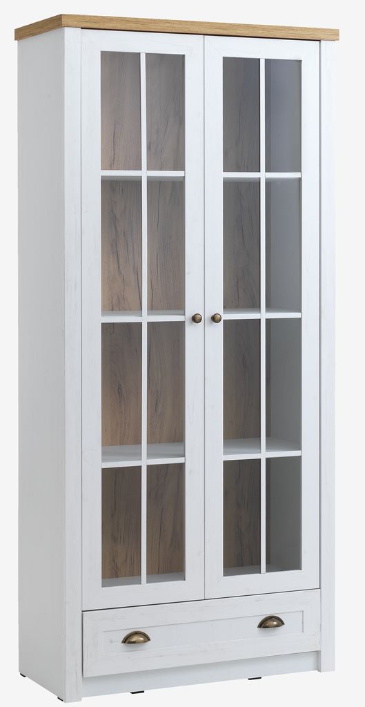 Display cabinet MARKSKEL 2 doors white/oak colour - JYSK