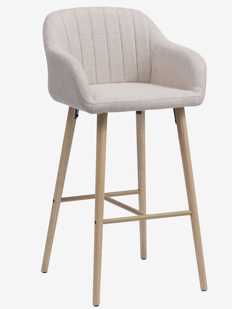 Bar stool ADSLEV beige fabric/oak colour - JYSK