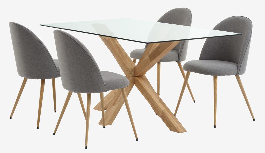 AGERBY L160 table oak + 4 KOKKEDAL chairs grey/oak - JYSK