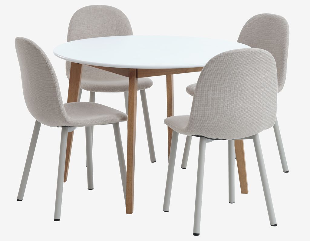 JEGIND D105 table white + 4 EJSTRUP chairs beige - JYSK