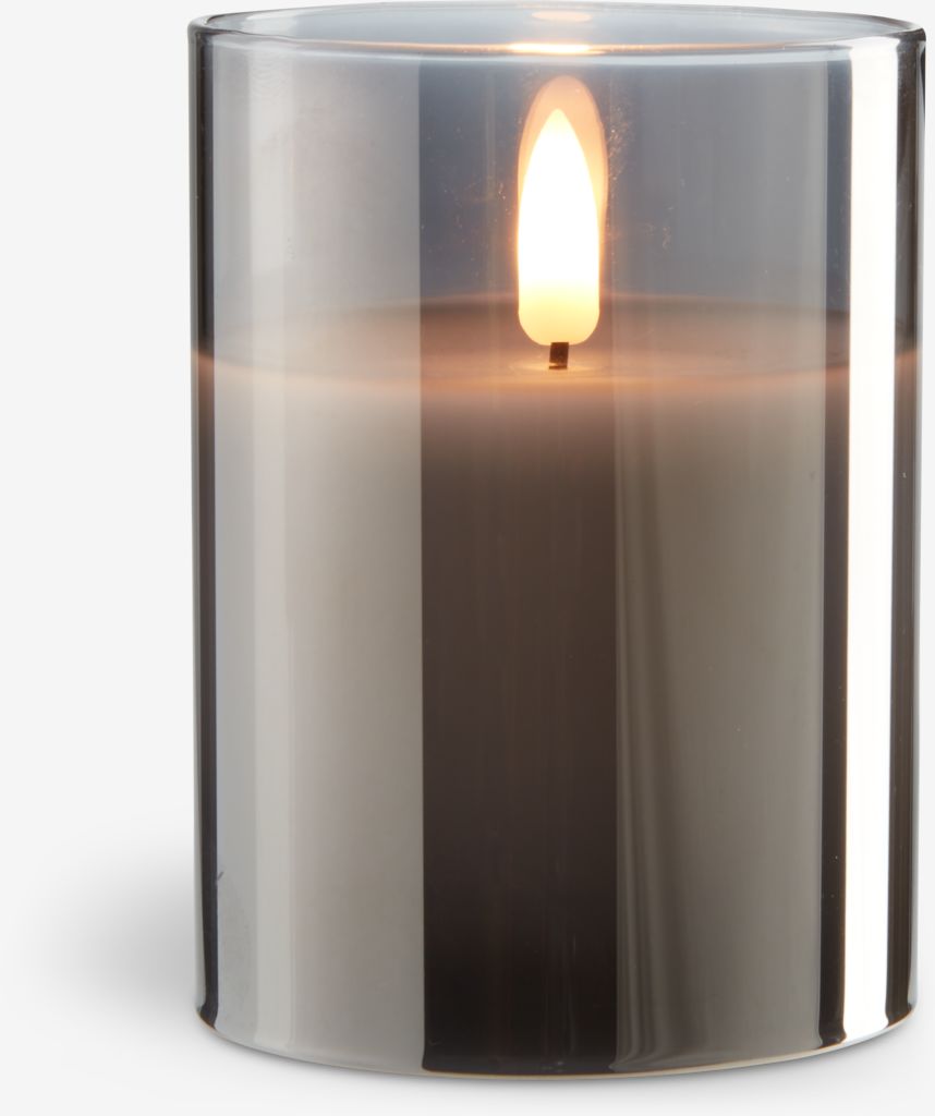 LED pillar candle KLAUS D8xH10cm grey - JYSK