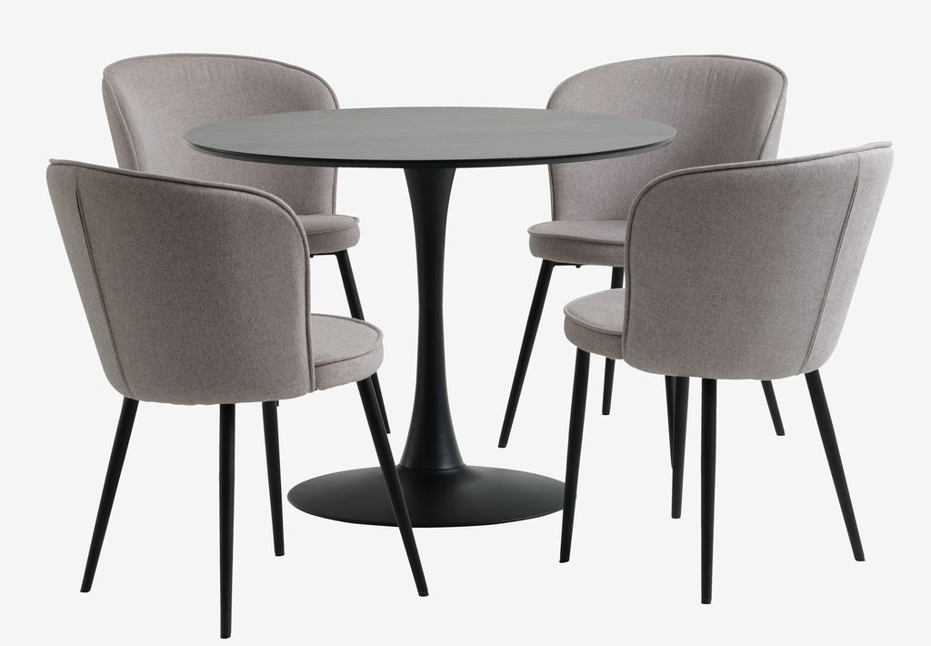 RINGSTED D100 table black + 4 RISSKOV chairs light grey - JYSK