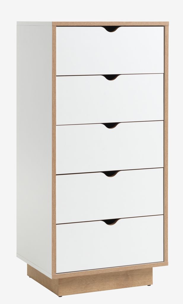 5 drawer chest MAMMEN slim white/oak - JYSK
