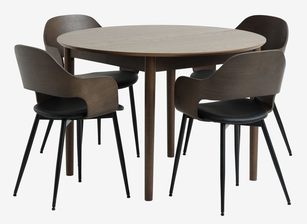 MARSTRAND D110 table dark oak+4 HVIDOVRE chairs dark oak - JYSK