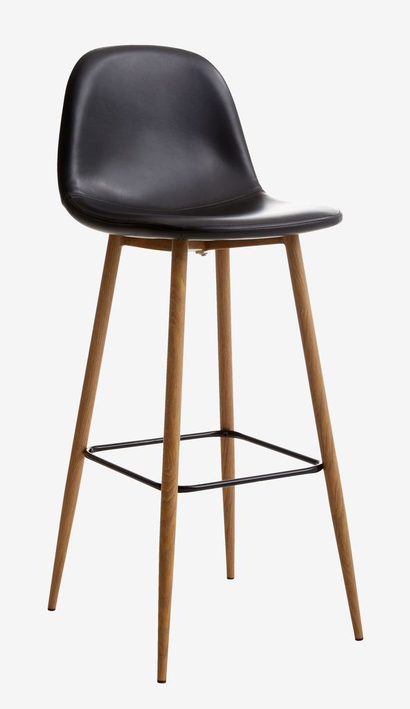 Bar stool JONSTRUP black faux leather/oak colour - JYSK