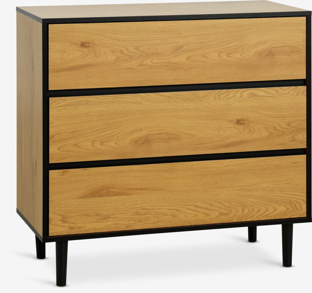 3 drawer chest ODENSE oak colour/black - JYSK