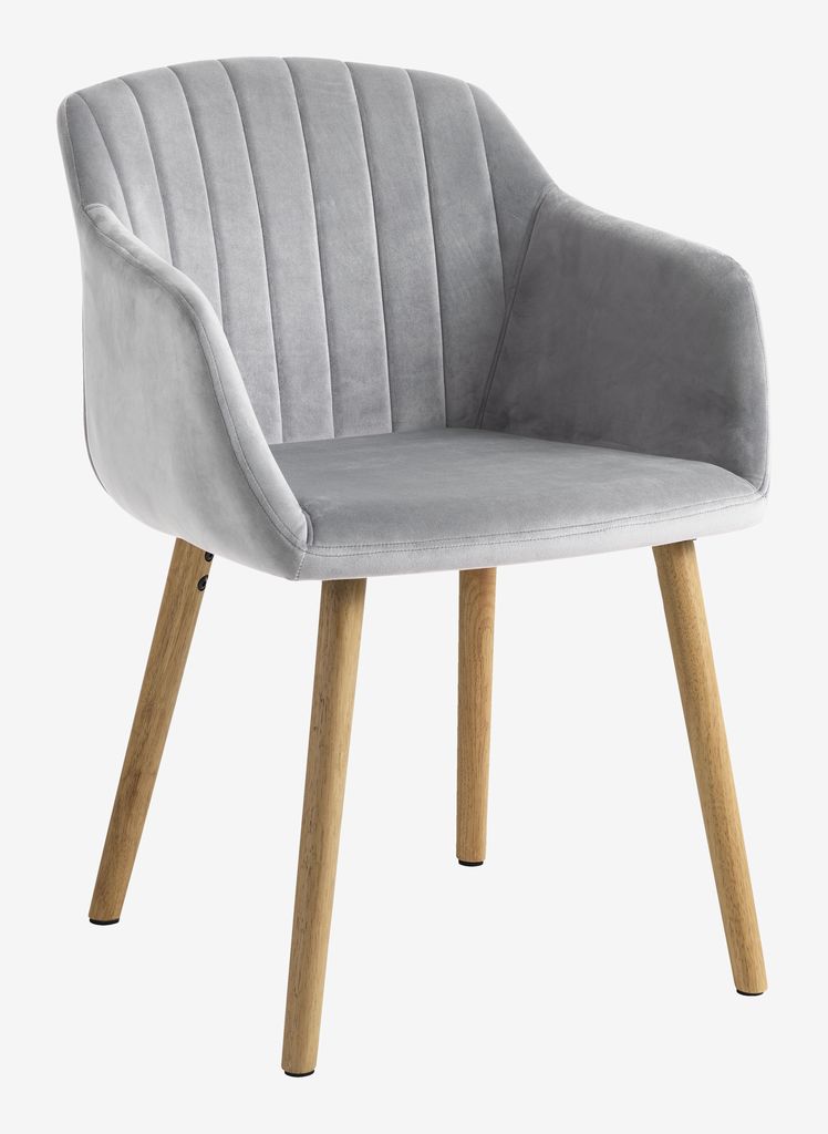 Dining chair ADSLEV grey velvet/natural - JYSK