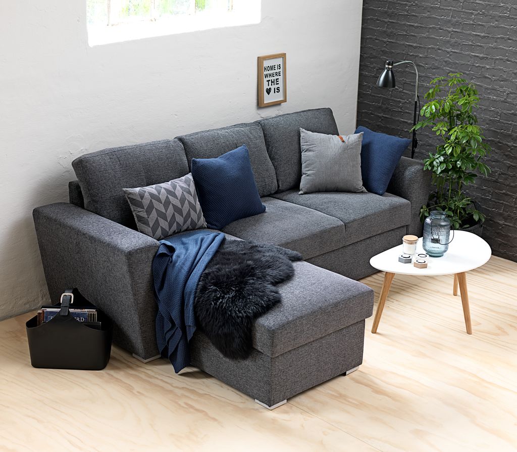 Sofa bed chaise longue VEJLBY dark grey fabric - JYSK