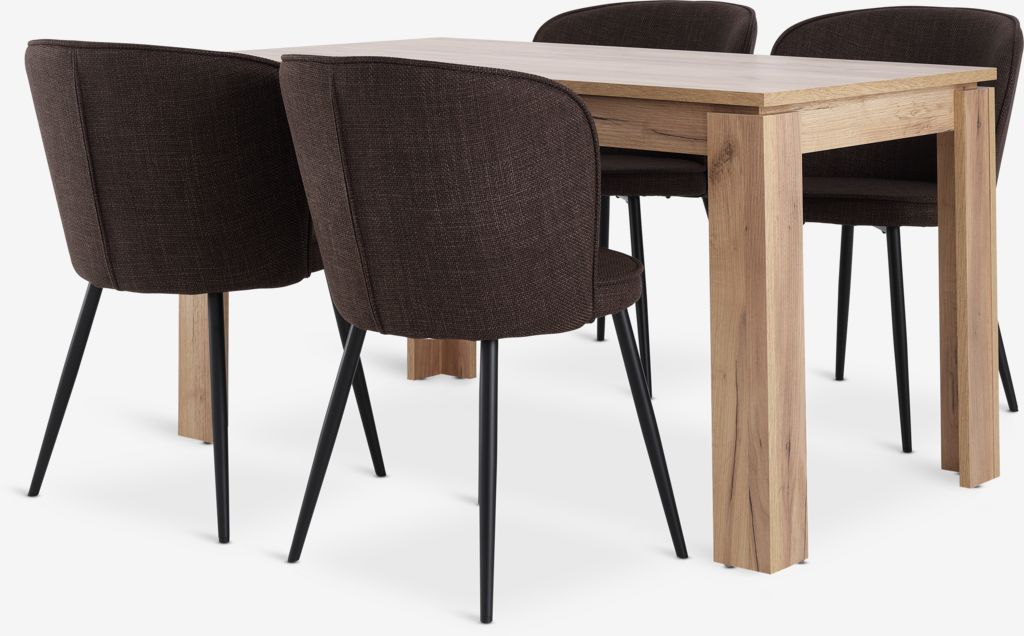 LINTRUP L140 table oak + 4 RISSKOV chairs dark brown - JYSK