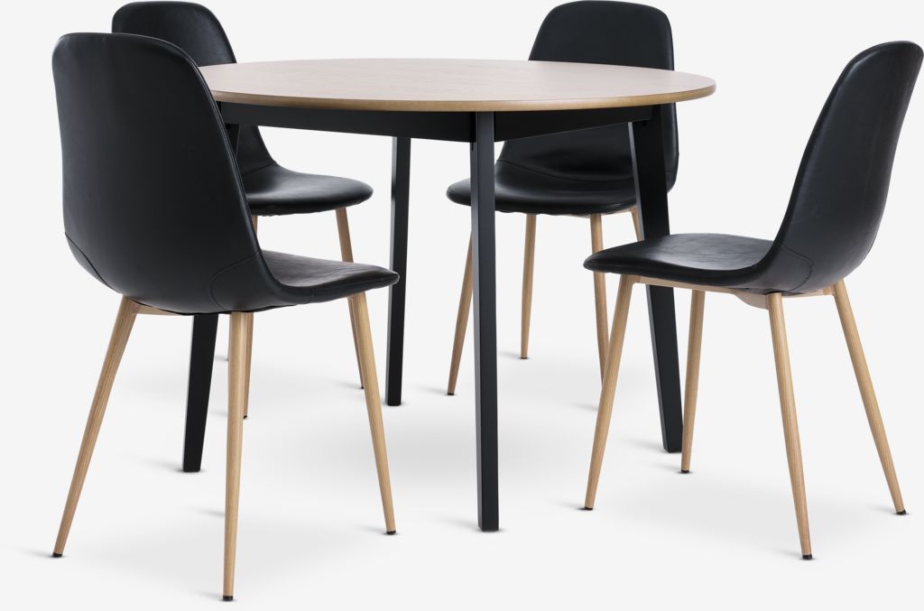 JEGIND D105 table oak + 4 JONSTRUP chairs black/oak - JYSK