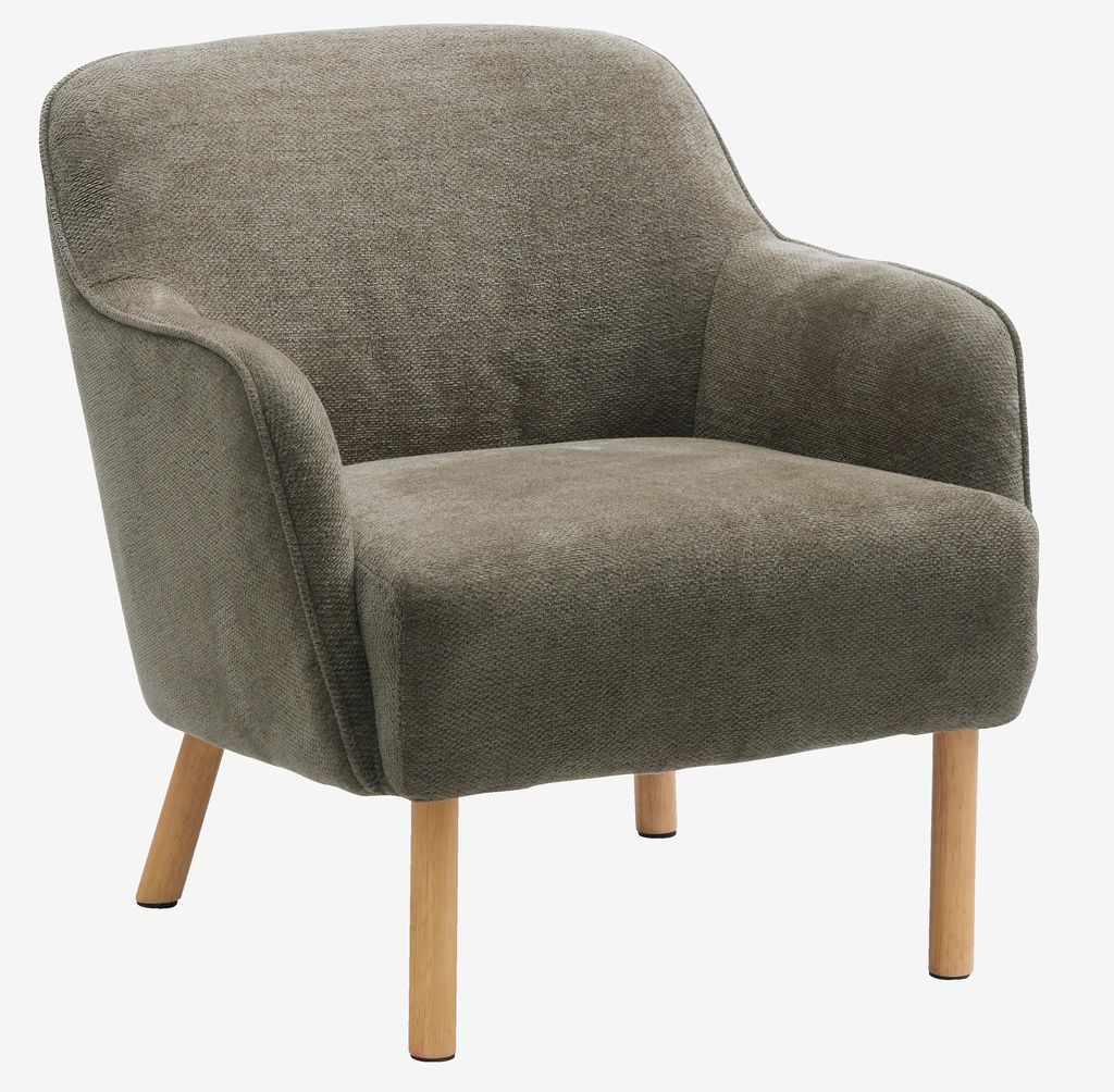 Armchair BREDAL olive green fabric/oak colour - JYSK