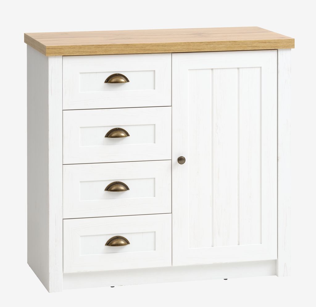 4 drawer 1 door chest MARKSKEL white/oak - JYSK