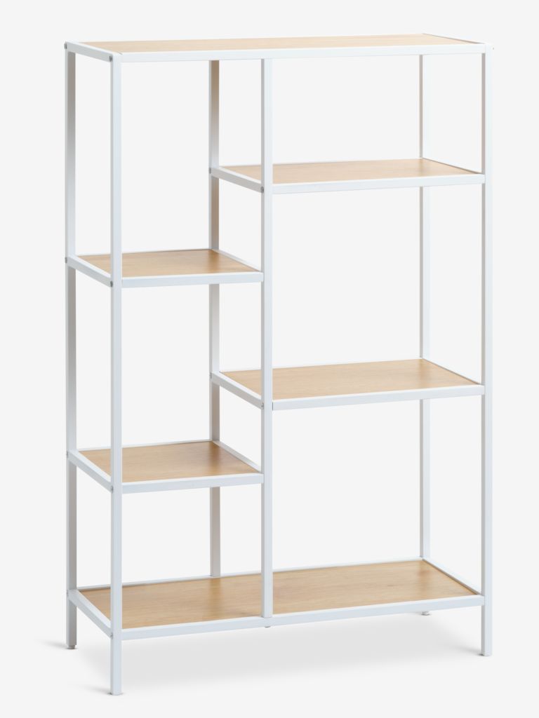 Shelving unit TRAPPEDAL 5 shelves oak color/white - JYSK