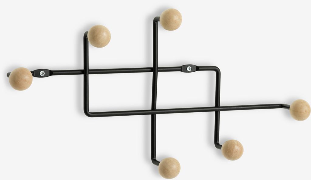 Coat rack GAMBY 6 hooks natural/black - JYSK