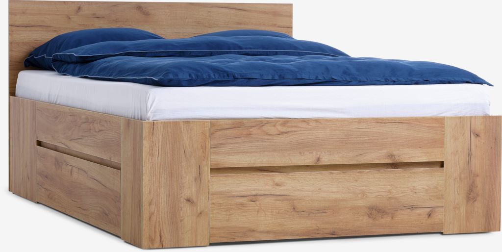 Bed frame LIMFJORDEN 3 draw. Double natural oak colour - JYSK