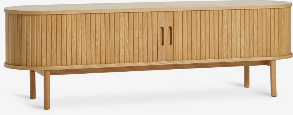 TV bench LYNGVIG 160cm 2 tambour doors natural oak - JYSK