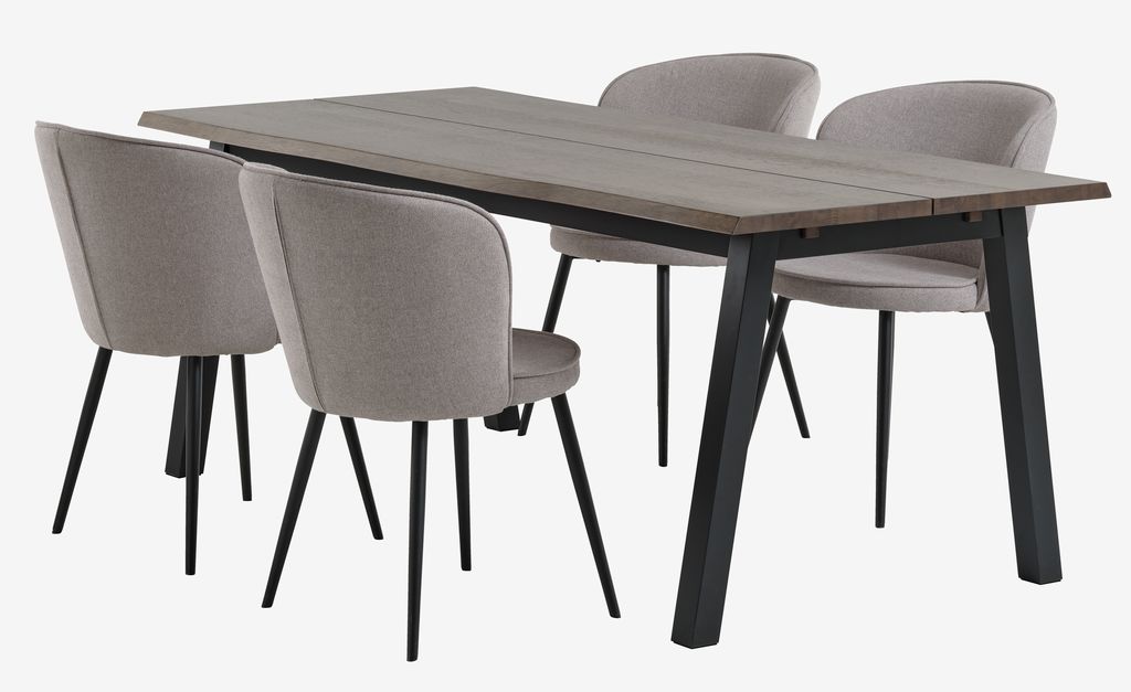 SKOVLUNDE L200 table dark oak + 4 RISSKOV chairs l.grey - JYSK