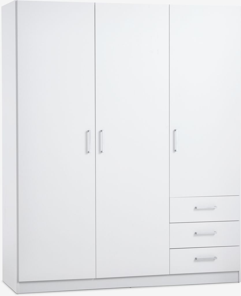 Wardrobe FANDRUP 145x176 3 doors 3 drawers white - JYSK
